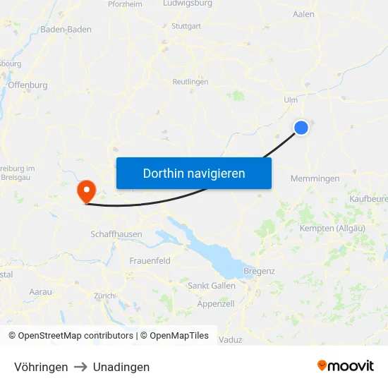 Vöhringen to Unadingen map