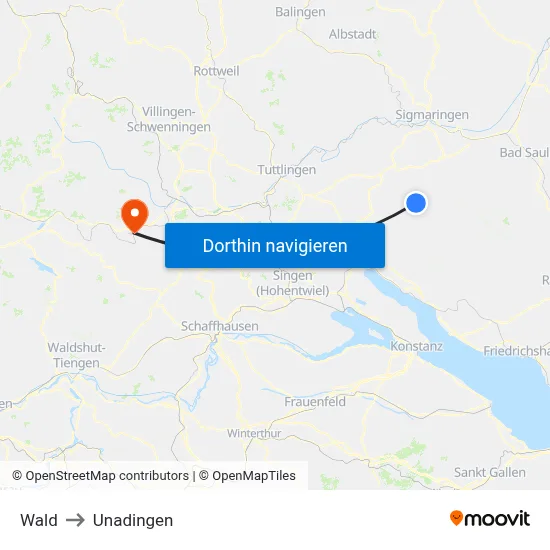 Wald to Unadingen map