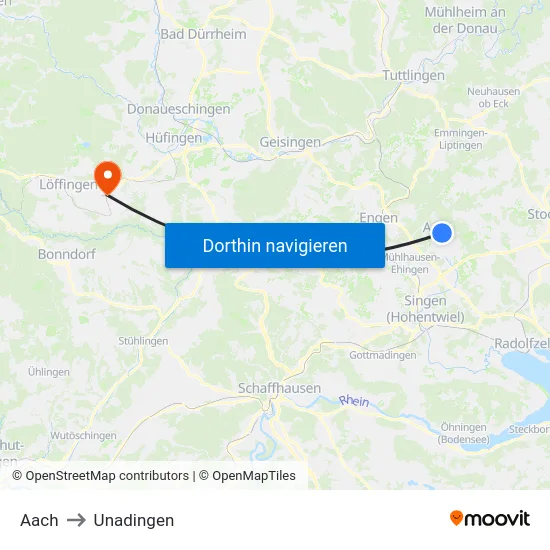 Aach to Unadingen map