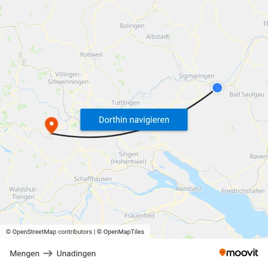 Mengen to Unadingen map