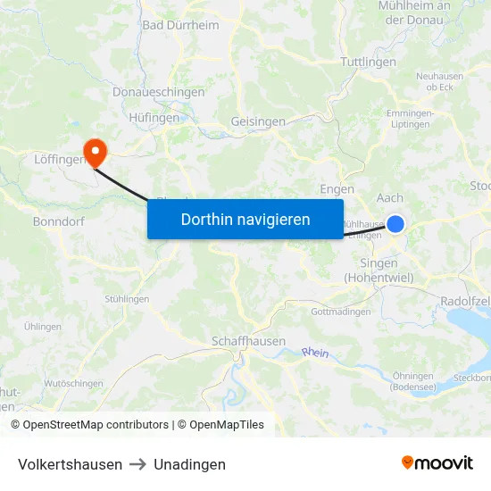 Volkertshausen to Unadingen map