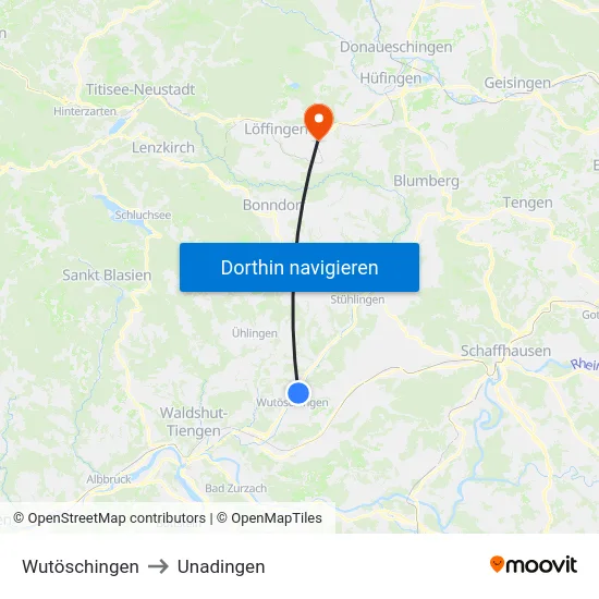 Wutöschingen to Unadingen map