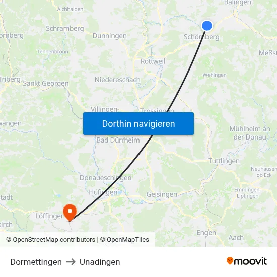 Dormettingen to Unadingen map