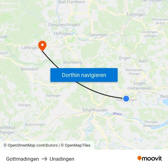 Gottmadingen to Unadingen map