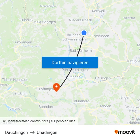 Dauchingen to Unadingen map