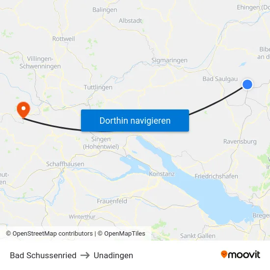 Bad Schussenried to Unadingen map