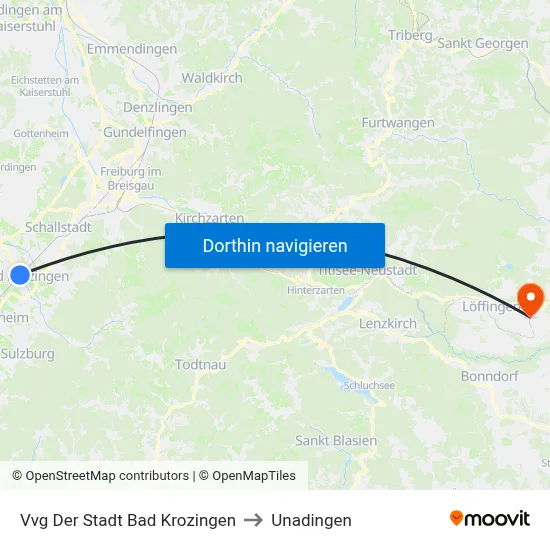 Vvg Der Stadt Bad Krozingen to Unadingen map