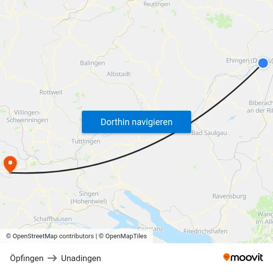 Öpfingen to Unadingen map