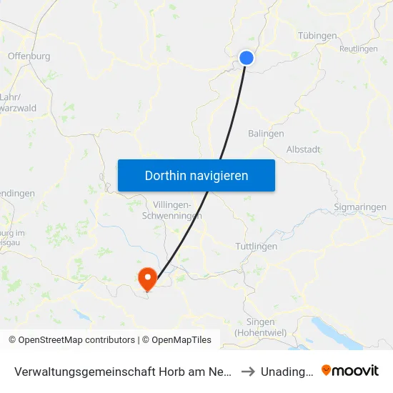 Verwaltungsgemeinschaft Horb am Neckar to Unadingen map
