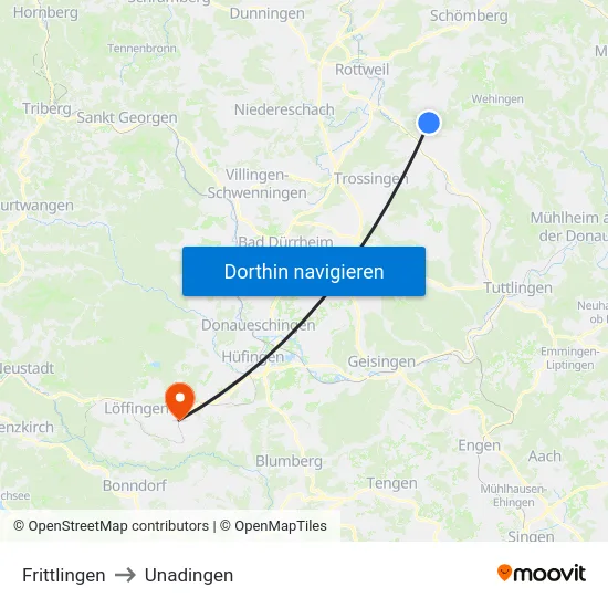 Frittlingen to Unadingen map