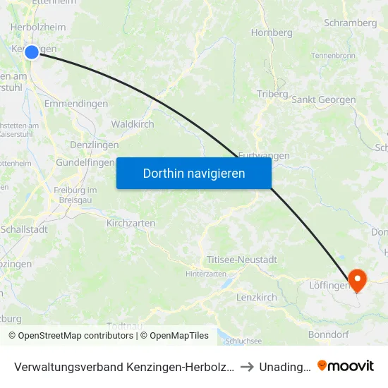 Verwaltungsverband Kenzingen-Herbolzheim to Unadingen map