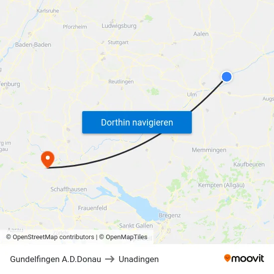 Gundelfingen A.D.Donau to Unadingen map