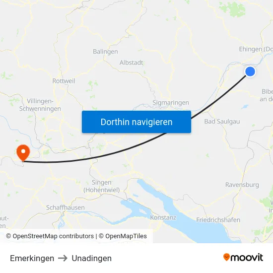 Emerkingen to Unadingen map