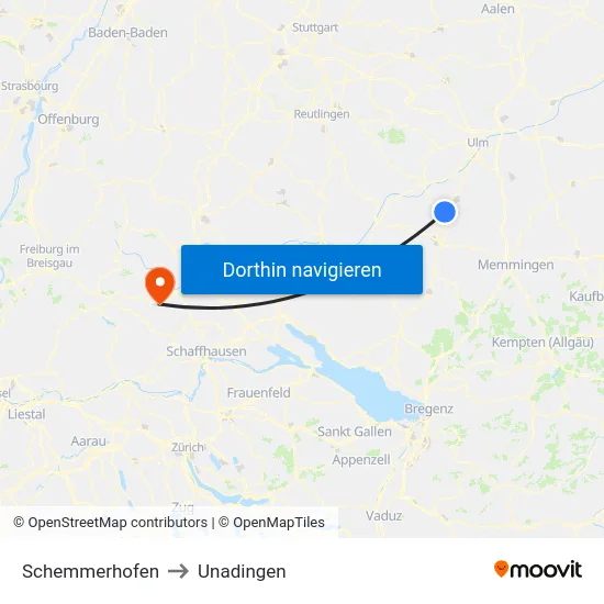 Schemmerhofen to Unadingen map