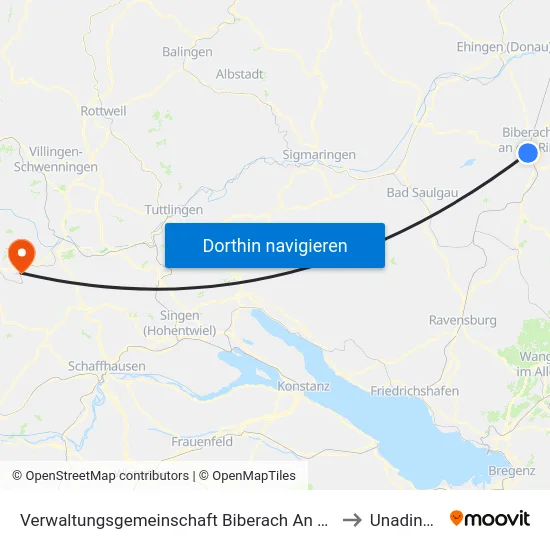 Verwaltungsgemeinschaft Biberach An Der Riß to Unadingen map