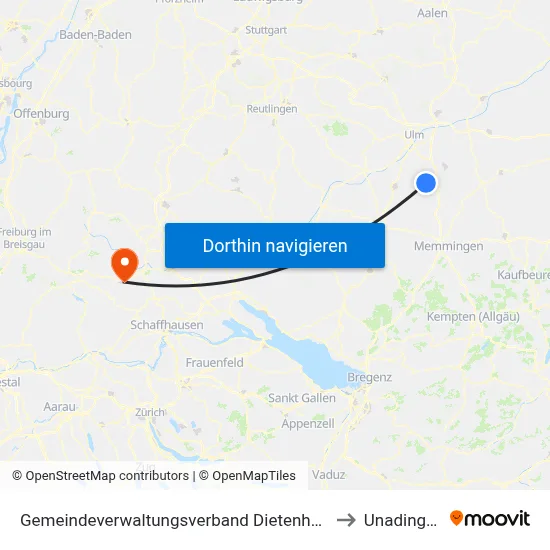 Gemeindeverwaltungsverband Dietenheim to Unadingen map