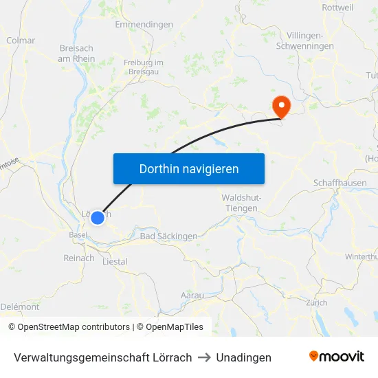 Verwaltungsgemeinschaft Lörrach to Unadingen map