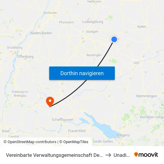 Vereinbarte Verwaltungsgemeinschaft Der Stadt Uhingen to Unadingen map