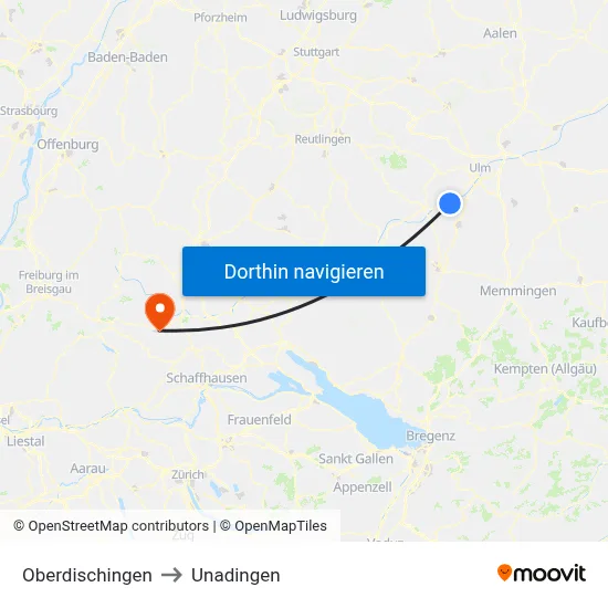 Oberdischingen to Unadingen map