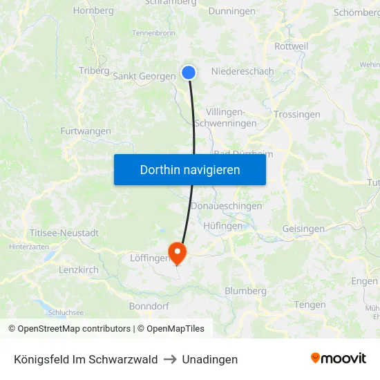 Königsfeld Im Schwarzwald to Unadingen map