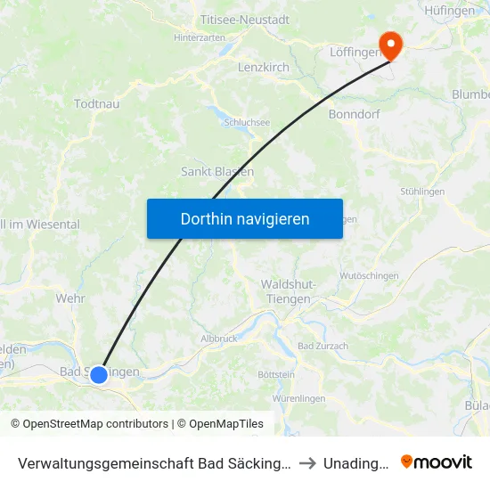 Verwaltungsgemeinschaft Bad Säckingen to Unadingen map