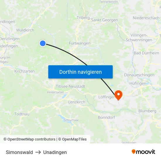 Simonswald to Unadingen map