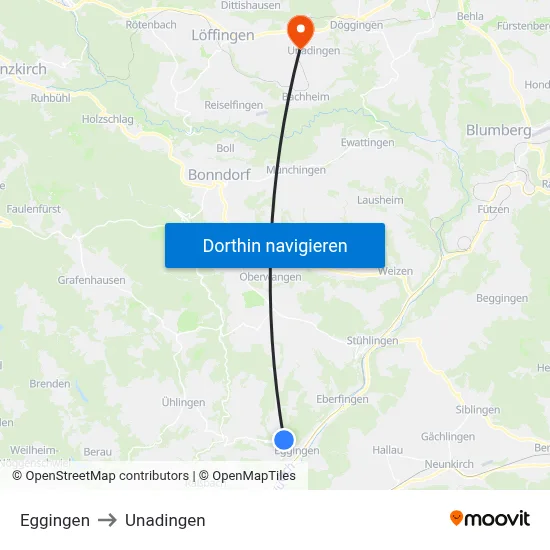 Eggingen to Unadingen map
