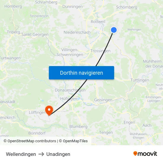 Wellendingen to Unadingen map