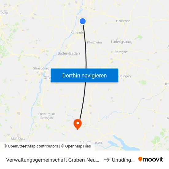 Verwaltungsgemeinschaft Graben-Neudorf to Unadingen map