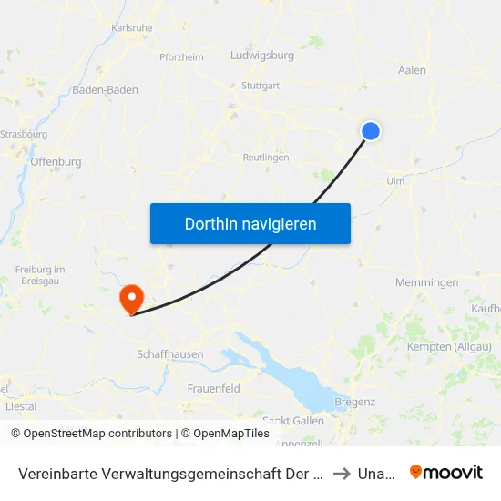 Vereinbarte Verwaltungsgemeinschaft Der Stadt Geislingen An Der Steige to Unadingen map