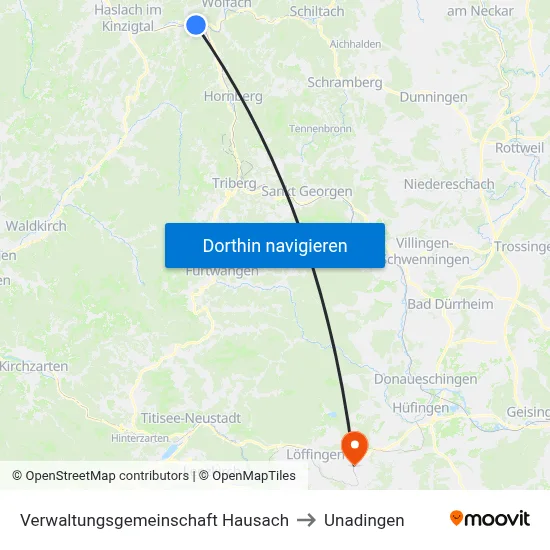Verwaltungsgemeinschaft Hausach to Unadingen map