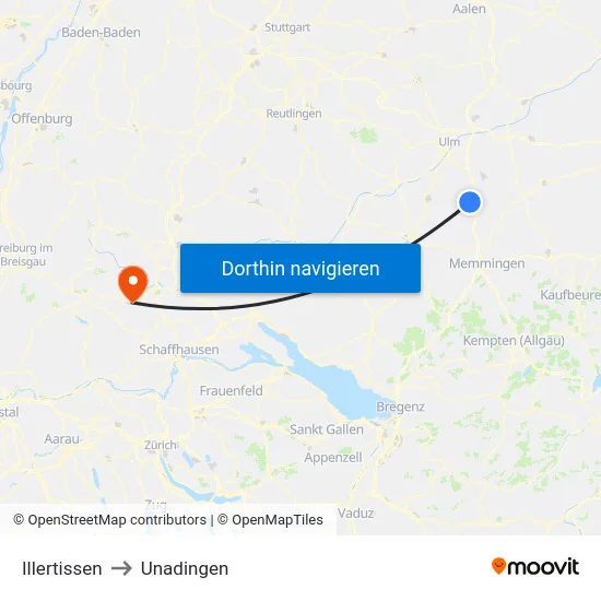 Illertissen to Unadingen map
