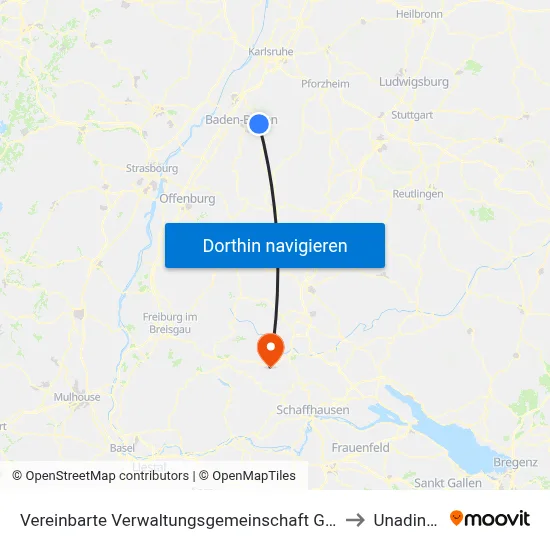 Vereinbarte Verwaltungsgemeinschaft Gernsbach to Unadingen map