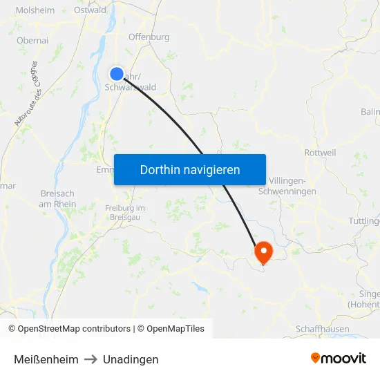 Meißenheim to Unadingen map