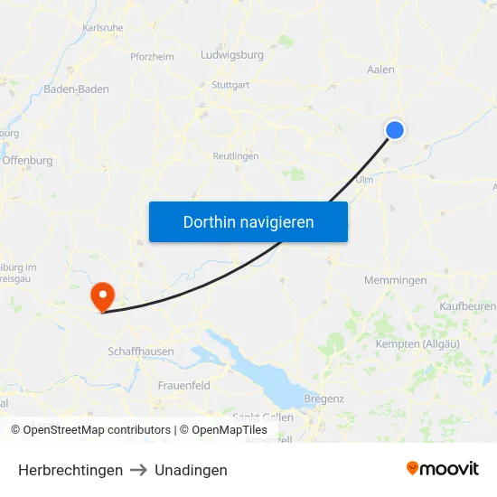 Herbrechtingen to Unadingen map