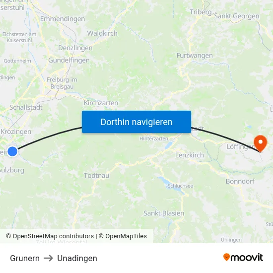 Grunern to Unadingen map