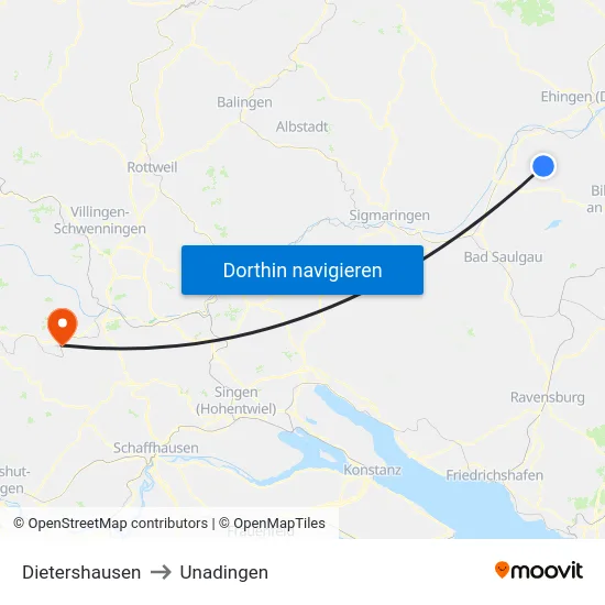 Dietershausen to Unadingen map
