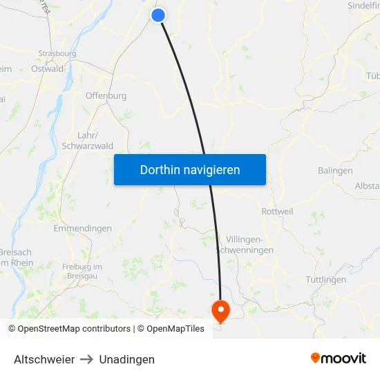 Altschweier to Unadingen map