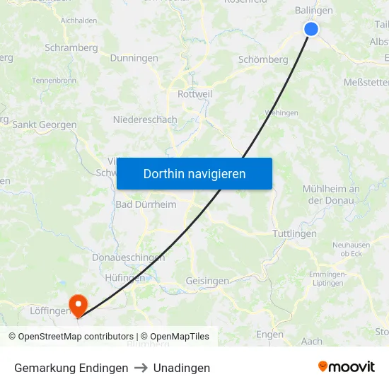 Gemarkung Endingen to Unadingen map