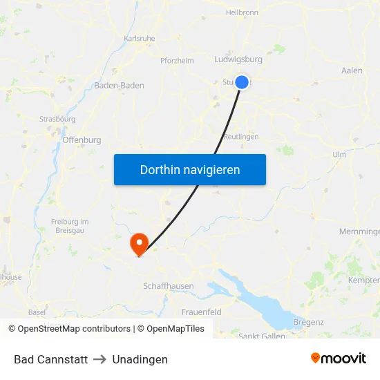 Bad Cannstatt to Unadingen map