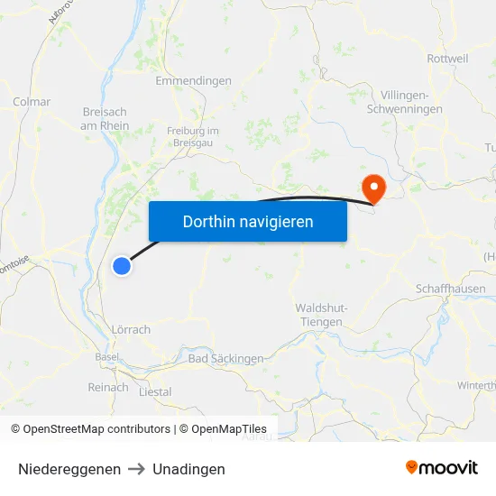 Niedereggenen to Unadingen map