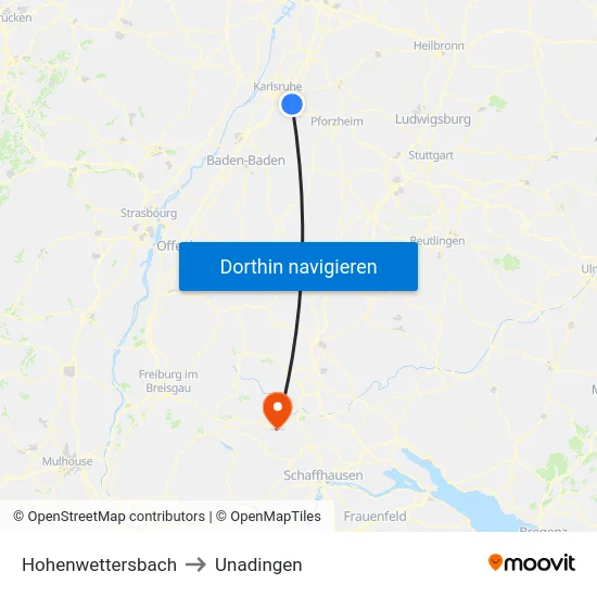 Hohenwettersbach to Unadingen map