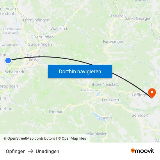 Opfingen to Unadingen map