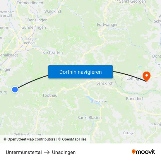 Untermünstertal to Unadingen map