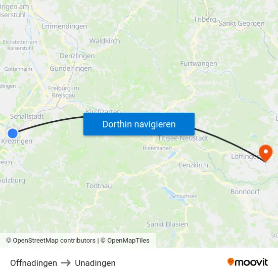 Offnadingen to Unadingen map