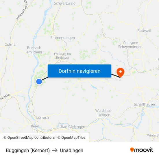 Buggingen (Kernort) to Unadingen map
