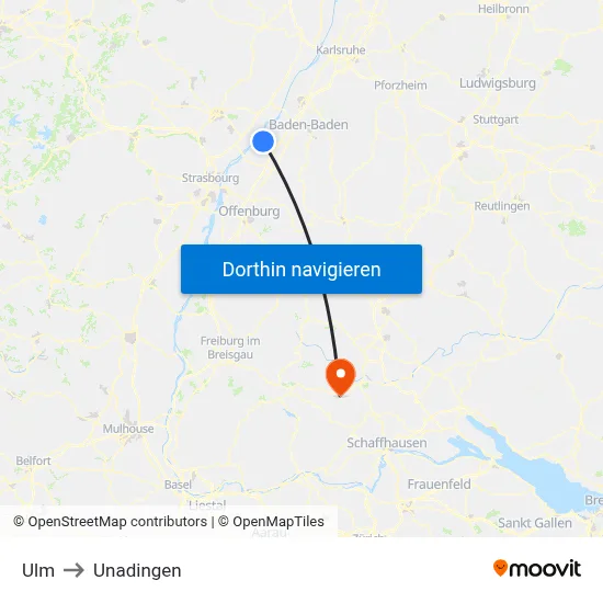 Ulm to Unadingen map
