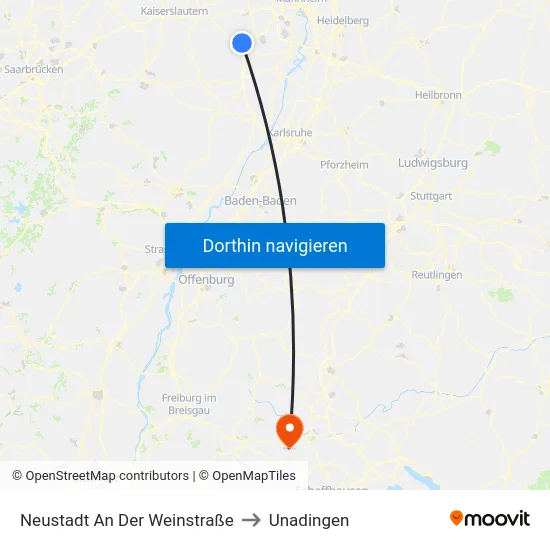 Neustadt An Der Weinstraße to Unadingen map