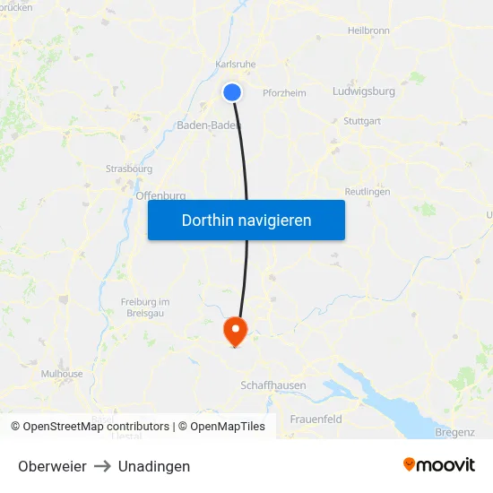 Oberweier to Unadingen map