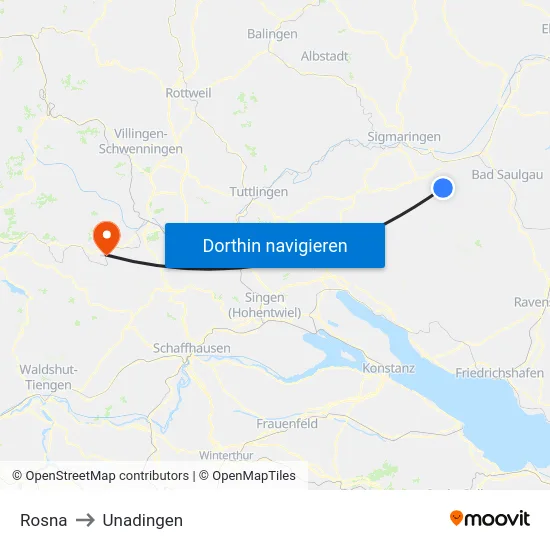 Rosna to Unadingen map